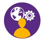 graphic of person, globe, and gear